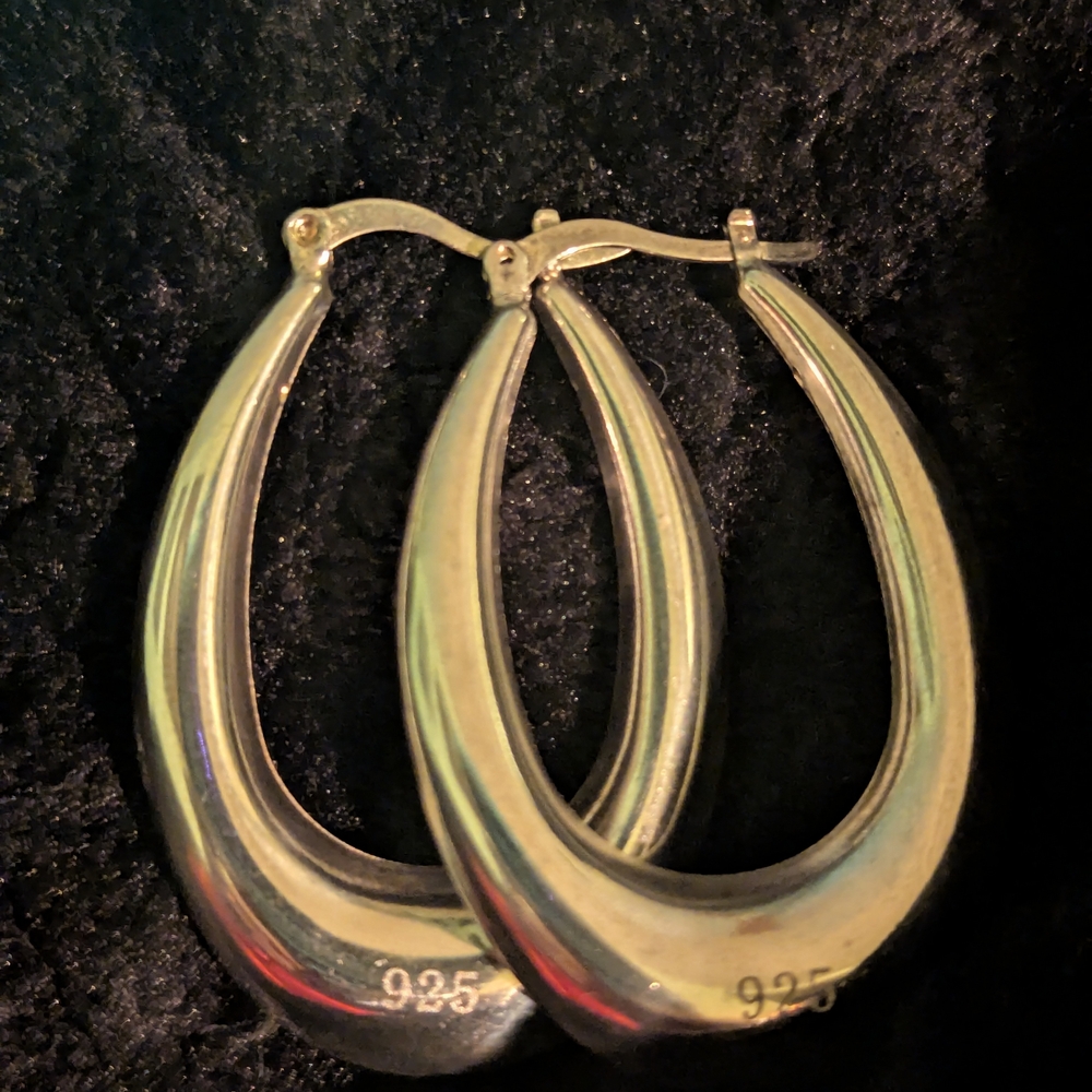 Premier Sterling Silver Hoop Earrings, U Shaped, Hollow Stamped